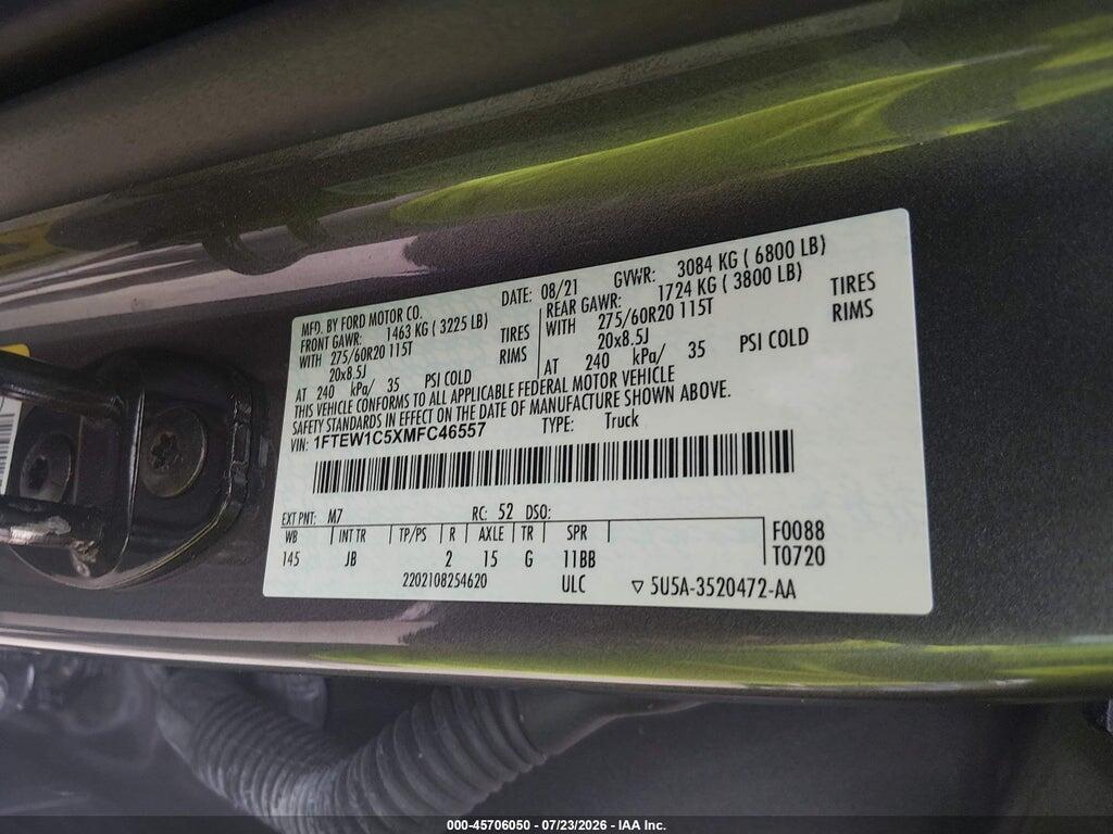 1FTEW1C5XMFC46557 2021 FORD F-150 photo no. 9