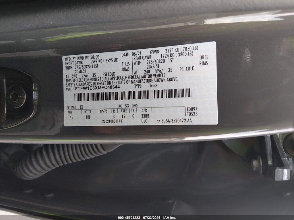 1FTFW1E8XMFC48644 2021 FORD F-150 photo no. 9