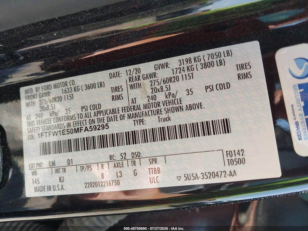 1FTFW1E50MFA59295 2021 FORD F-150 photo no. 9