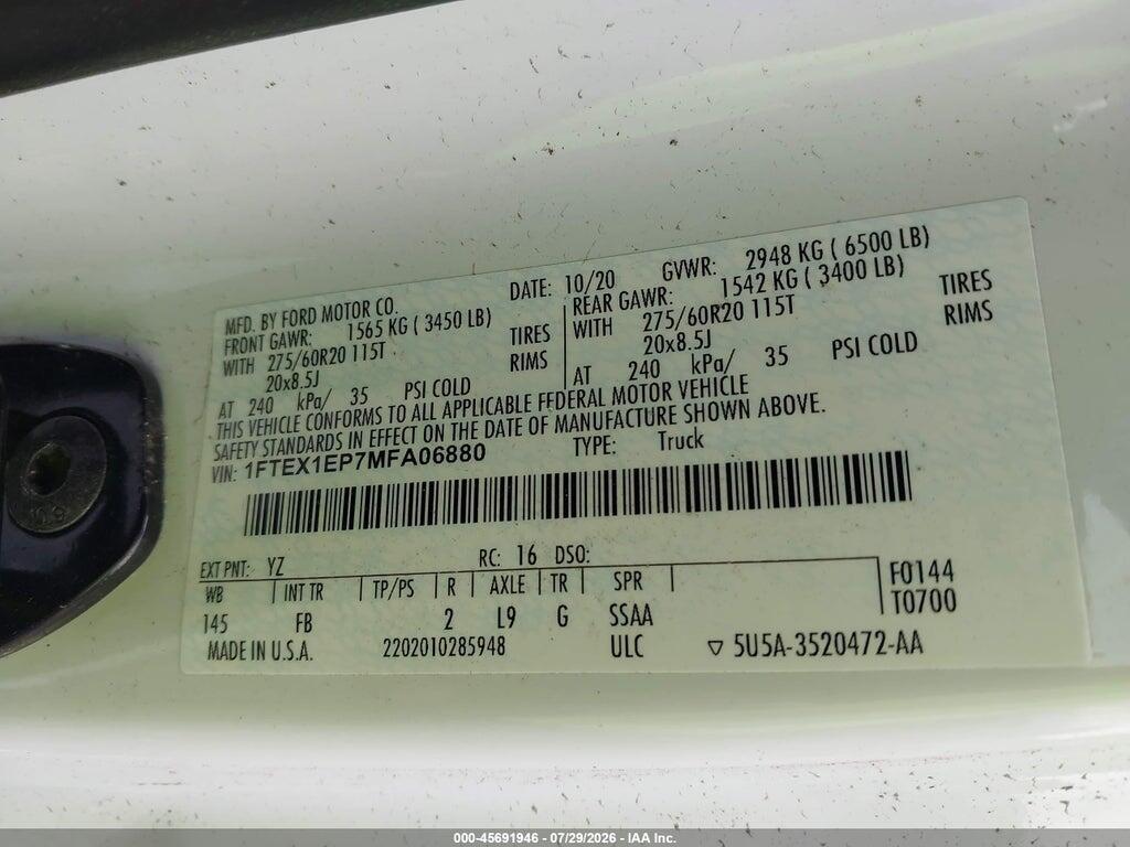 1FTEX1EP7MFA06880 2021 FORD F-150 photo no. 9