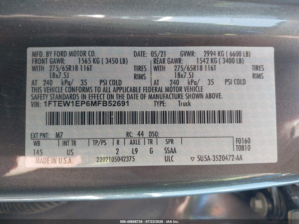 1FTEW1EP6MFB52691 2021 FORD F-150 photo no. 9