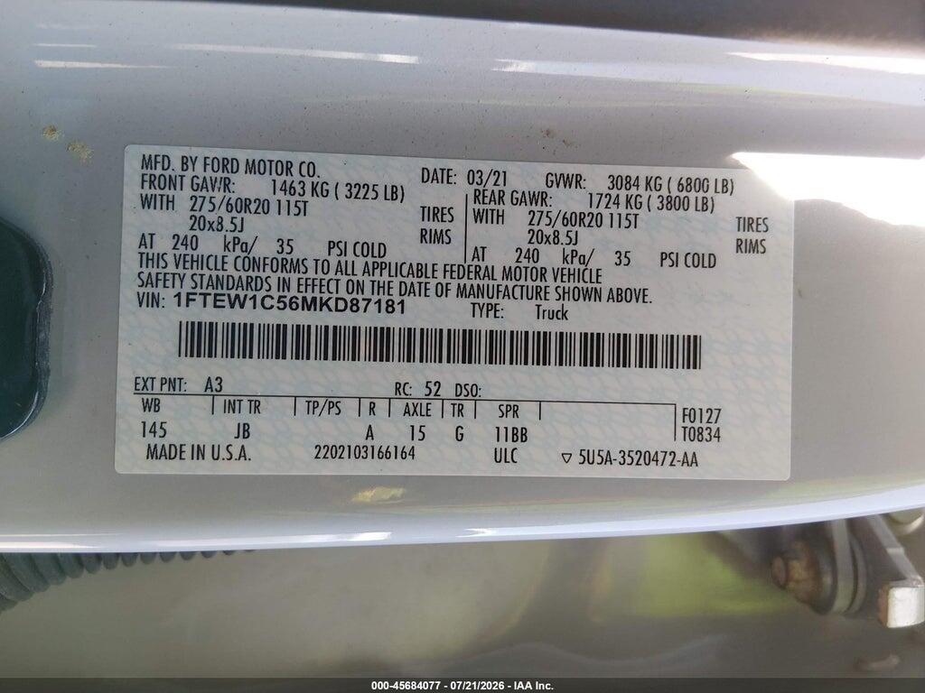 1FTEW1C56MKD87181 2021 FORD F-150 photo no. 9
