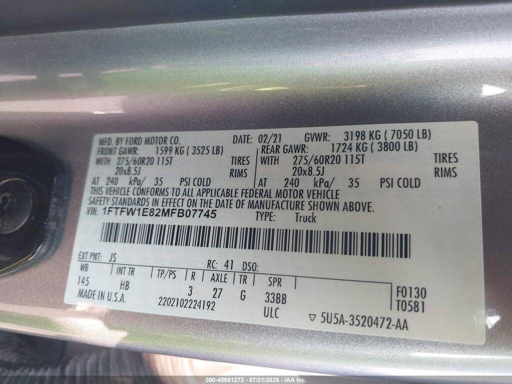 1FTFW1E82MFB07745 2021 FORD F-150 photo no. 9