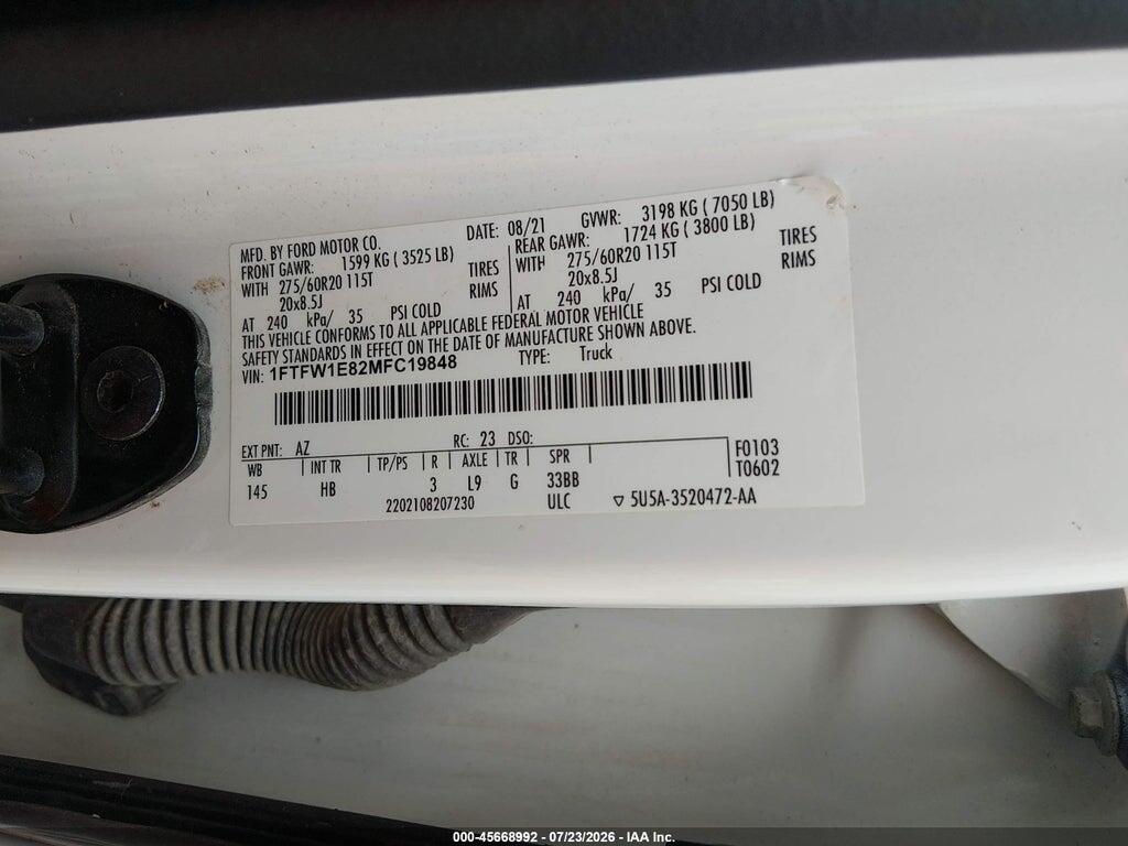 1FTFW1E82MFC19848 2021 FORD F-150 photo no. 9