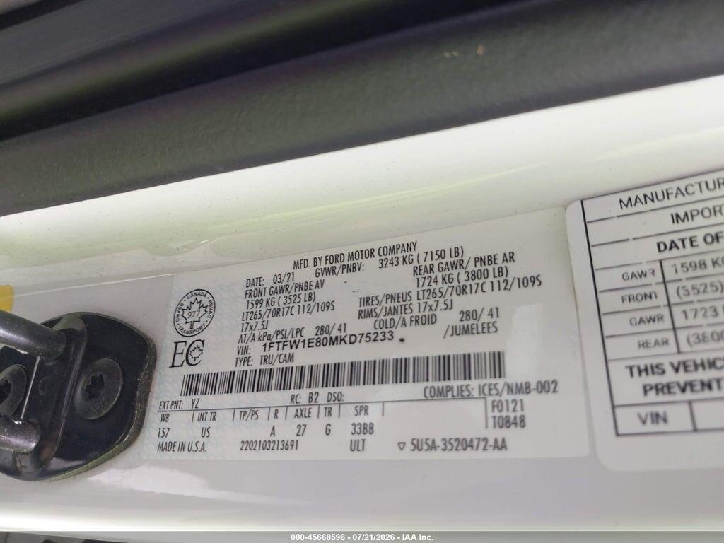 1FTFW1E80MKD75233 2021 FORD F-150 photo no. 9