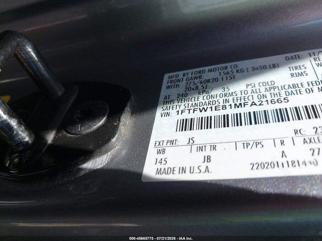1FTFW1E81MFA21665 2021 FORD F-150 photo no. 9