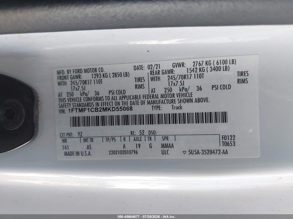 1FTMF1CB2MKD55068 2021 FORD F-150 photo no. 9