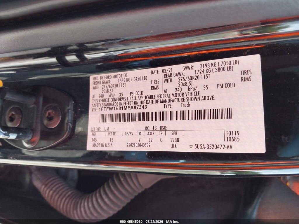1FTFW1E81MFA87343 2021 FORD F-150 photo no. 9