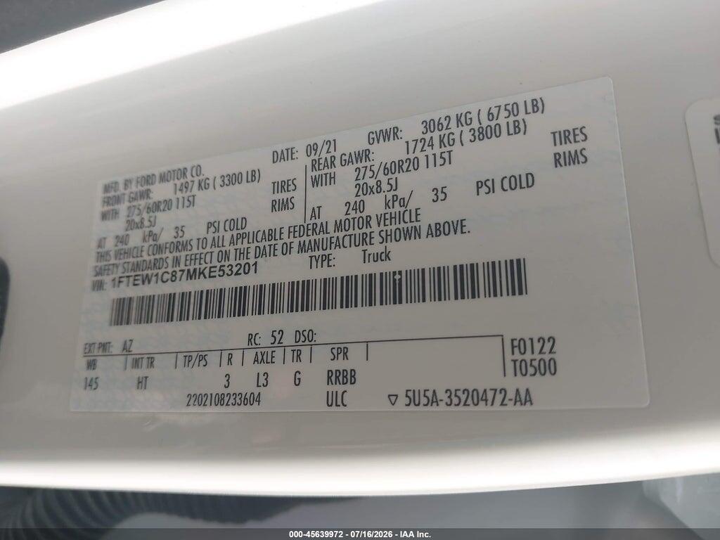 1FTEW1C87MKE53201 2021 FORD F-150 photo no. 8