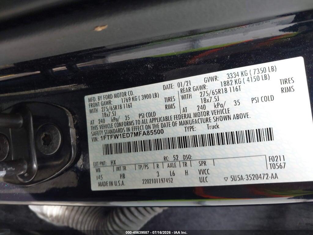 1FTFW1ED7MFA85500 2021 FORD F-150 photo no. 9