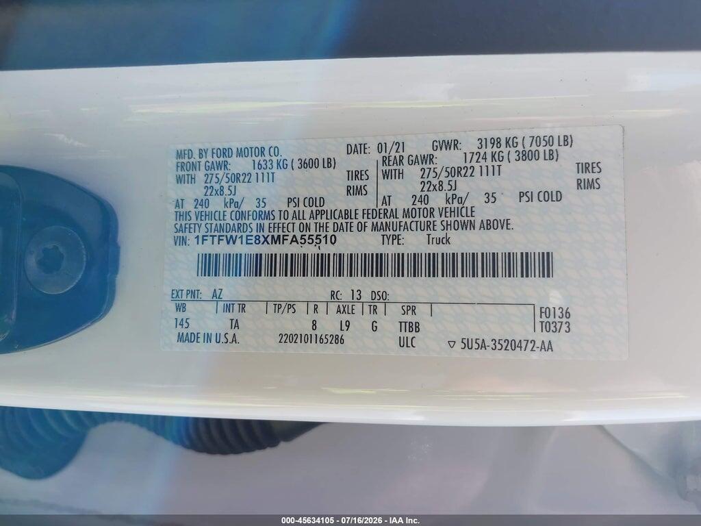 1FTFW1E8XMFA55510 2021 FORD F-150 photo no. 9