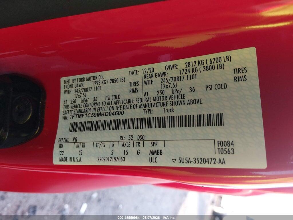 1FTMF1C59MKD04600 2021 FORD F-150 photo no. 9