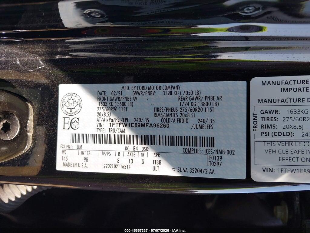 1FTFW1E89MFA96260 2021 FORD F-150 photo no. 9