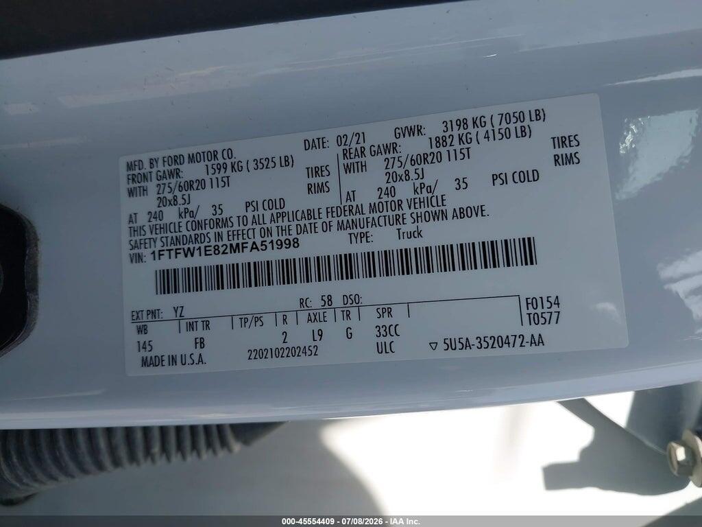 1FTFW1E82MFA51998 2021 FORD F-150 photo no. 9