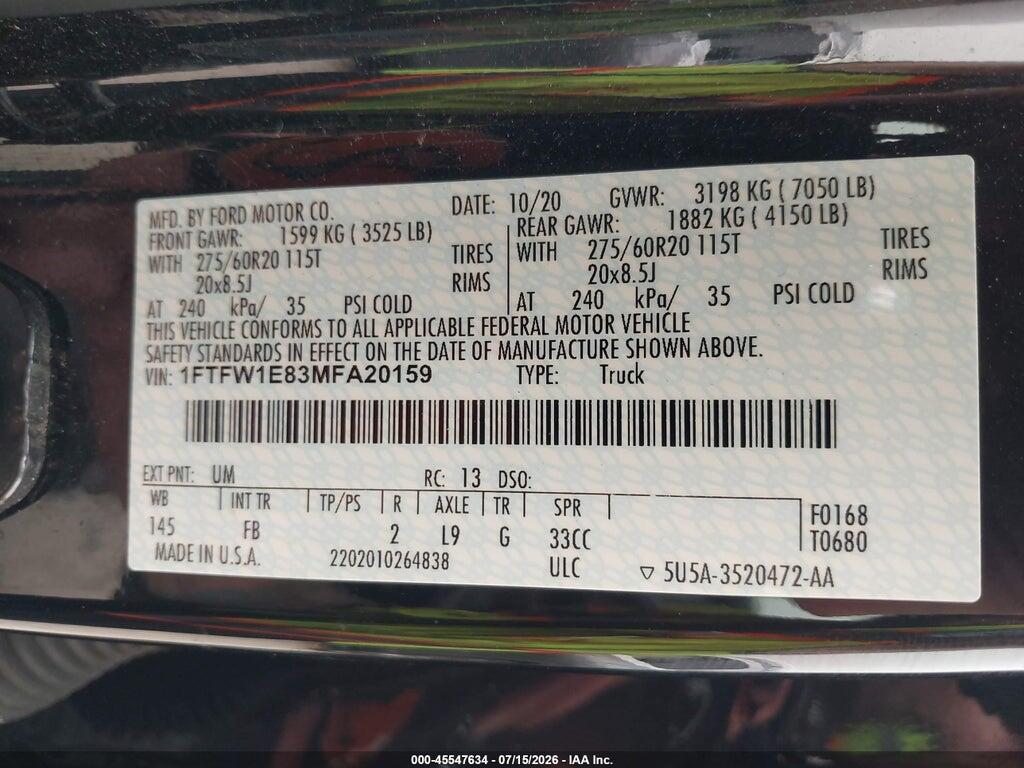 1FTFW1E83MFA20159 2021 FORD F-150 photo no. 9