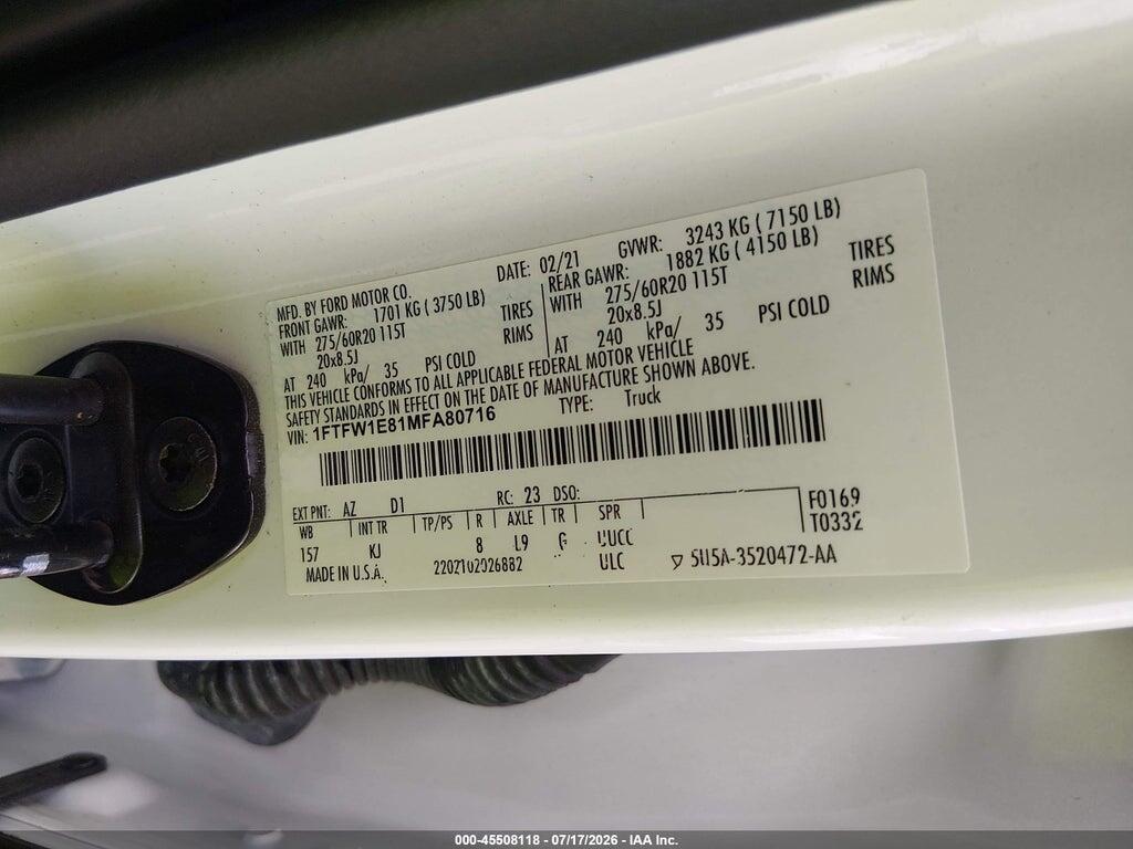 1FTFW1E81MFA80716 2021 FORD F-150 photo no. 9