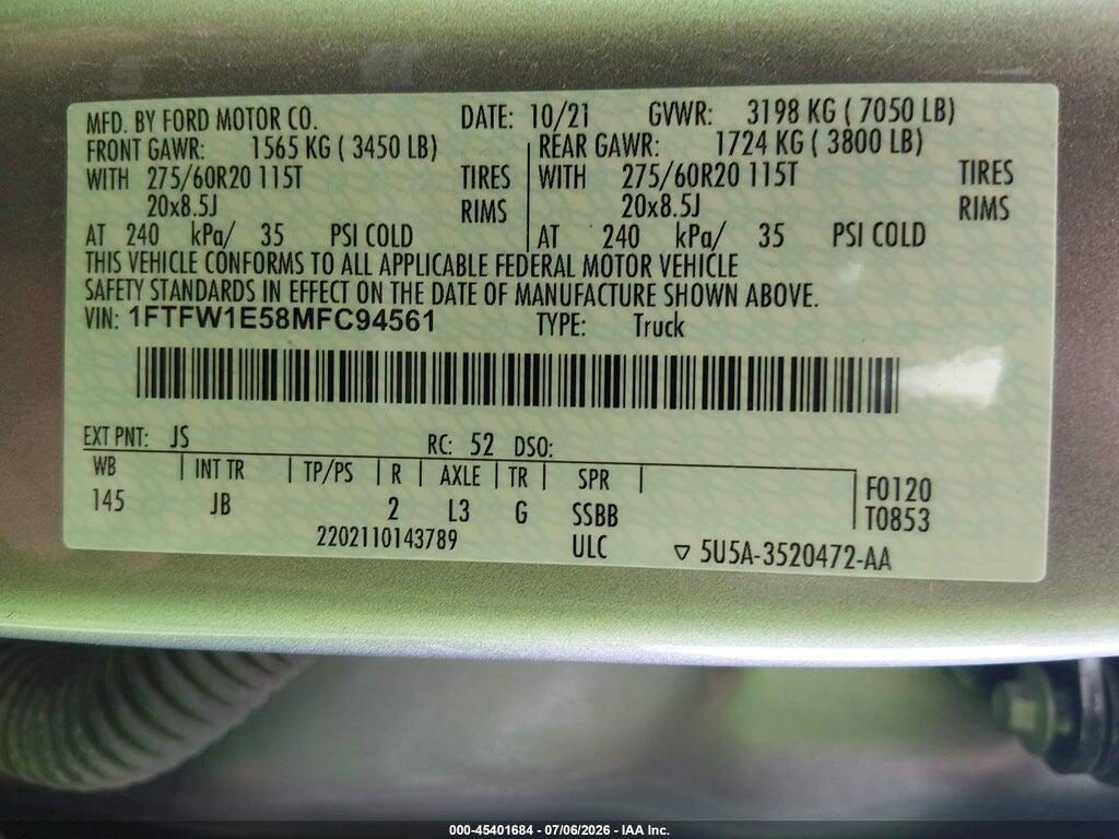 1FTFW1E58MFC94561 2021 FORD F-150 photo no. 9