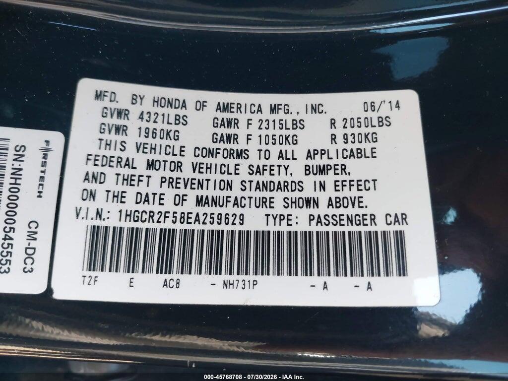 1HGCR2F58EA259629 2014 HONDA ACCORD photo no. 9