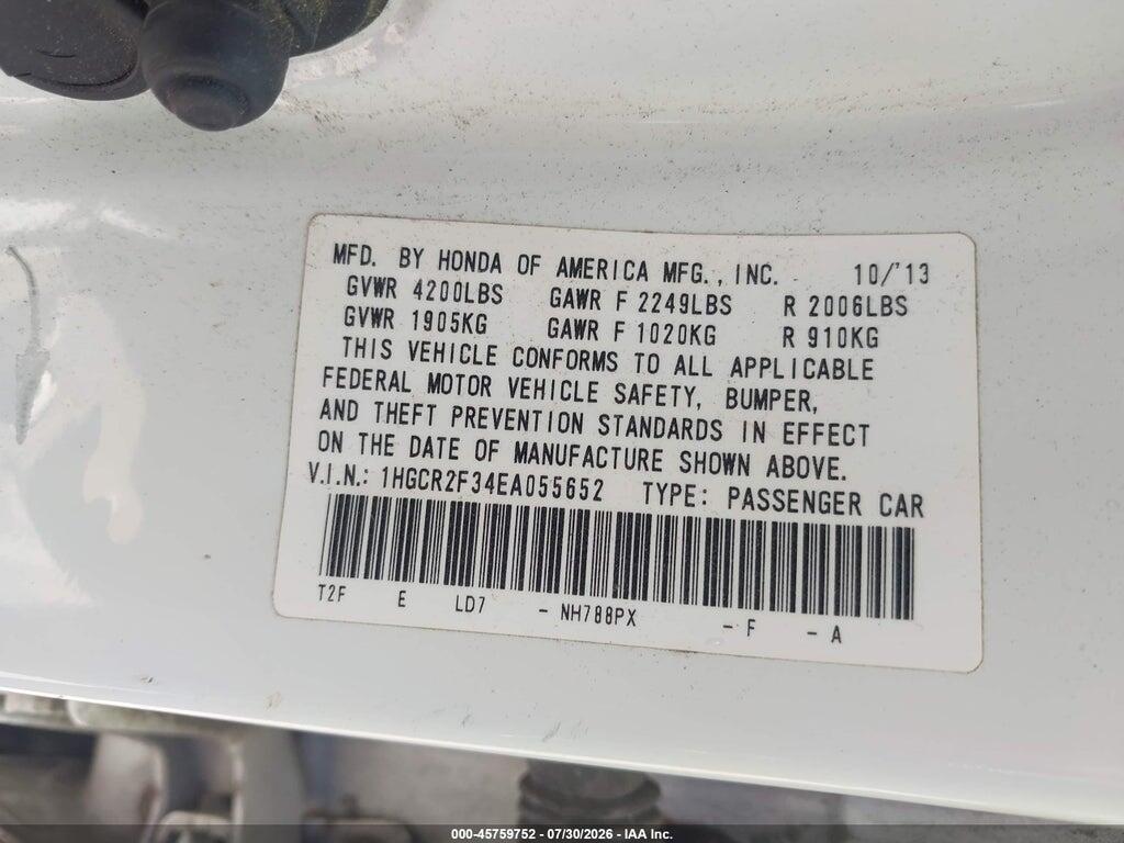 1HGCR2F34EA055652 2014 HONDA ACCORD photo no. 9