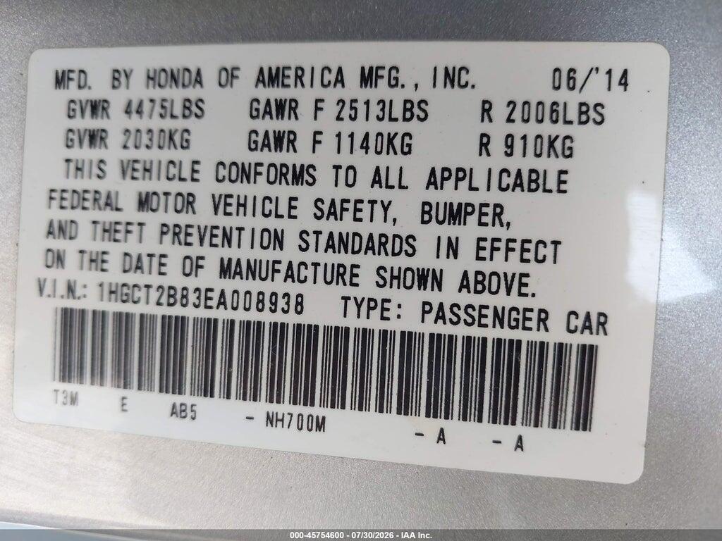 1HGCT2B83EA008938 2014 HONDA ACCORD photo no. 9