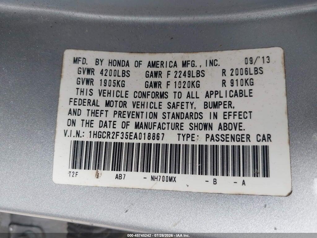 1HGCR2F35EA018867 2014 HONDA ACCORD photo no. 9