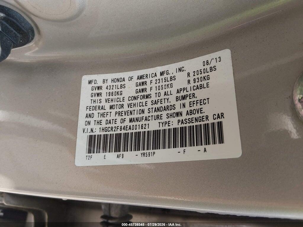 1HGCR2F84EA001621 2014 HONDA ACCORD photo no. 9