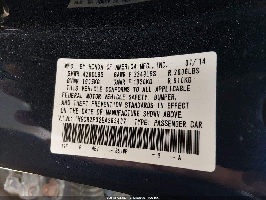 1HGCR2F32EA283407 2014 HONDA ACCORD photo no. 9