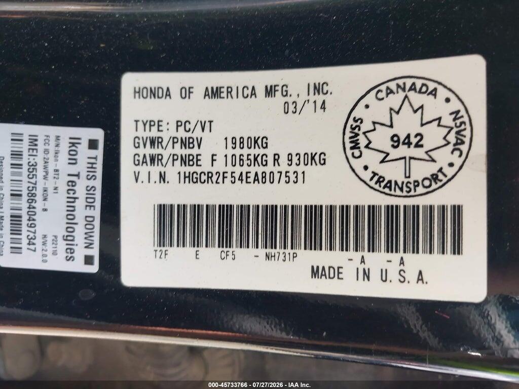 1HGCR2F54EA807531 2014 HONDA ACCORD photo no. 9