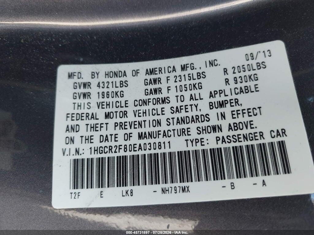 1HGCR2F80EA030811 2014 HONDA ACCORD photo no. 9