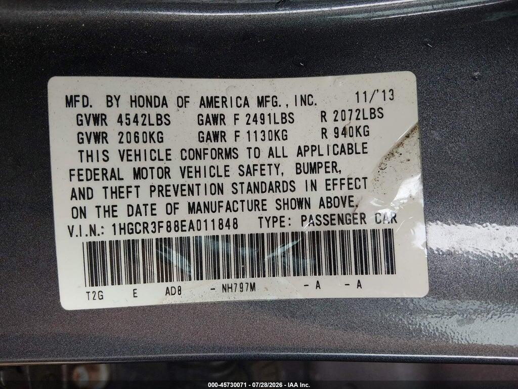 1HGCR3F88EA011848 2014 HONDA ACCORD photo no. 9
