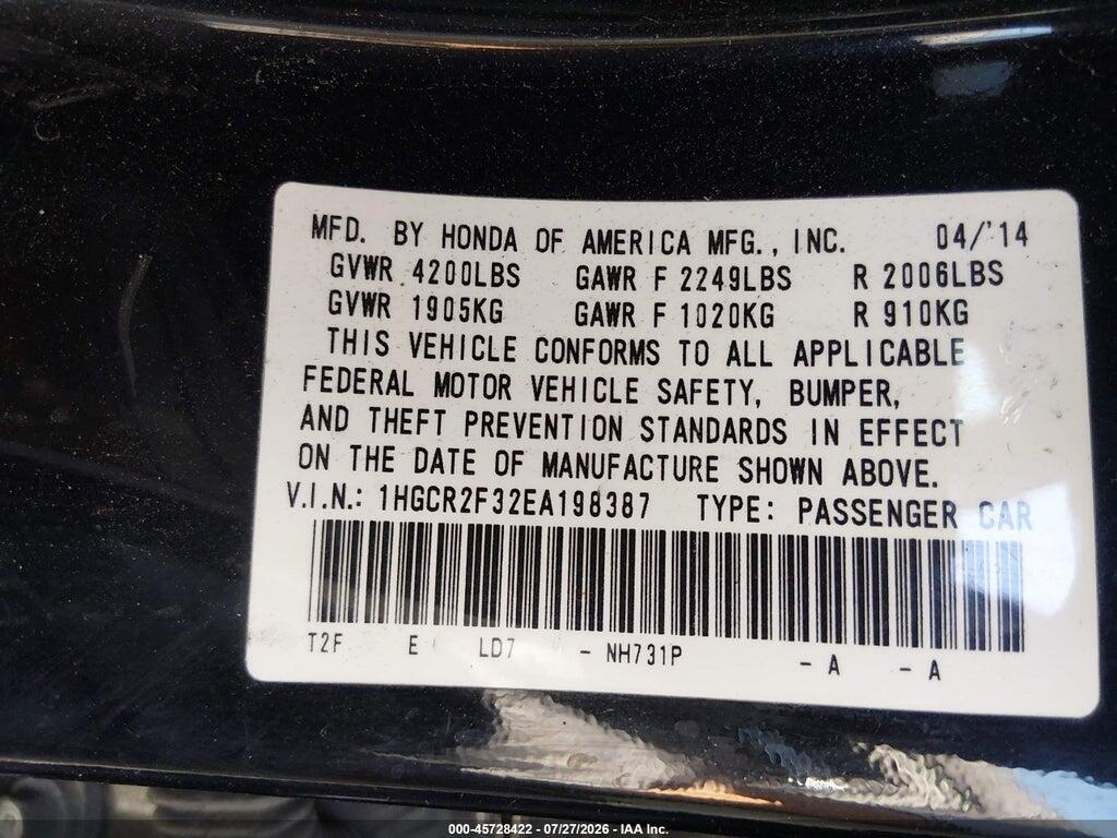 1HGCR2F32EA198387 2014 HONDA ACCORD photo no. 9