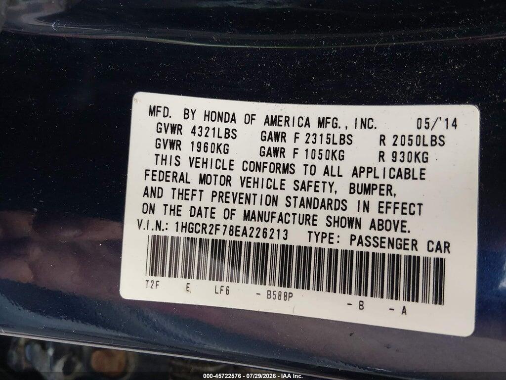 1HGCR2F78EA226213 2014 HONDA ACCORD photo no. 9
