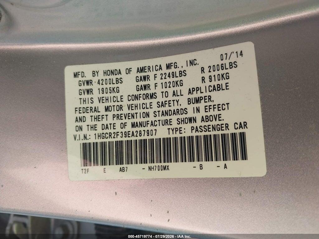 1HGCR2F39EA287907 2014 HONDA ACCORD photo no. 9