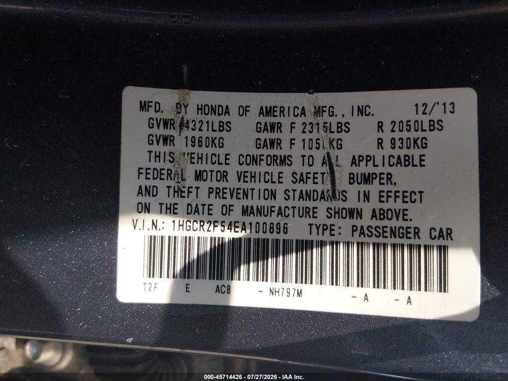1HGCR2F54EA100896 2014 HONDA ACCORD photo no. 9