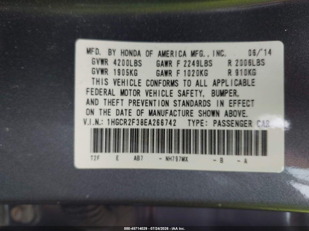 1HGCR2F38EA266742 2014 HONDA ACCORD photo no. 9