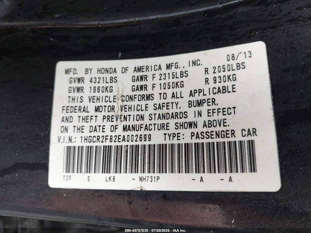 1HGCR2F82EA002699 2014 HONDA ACCORD photo no. 9