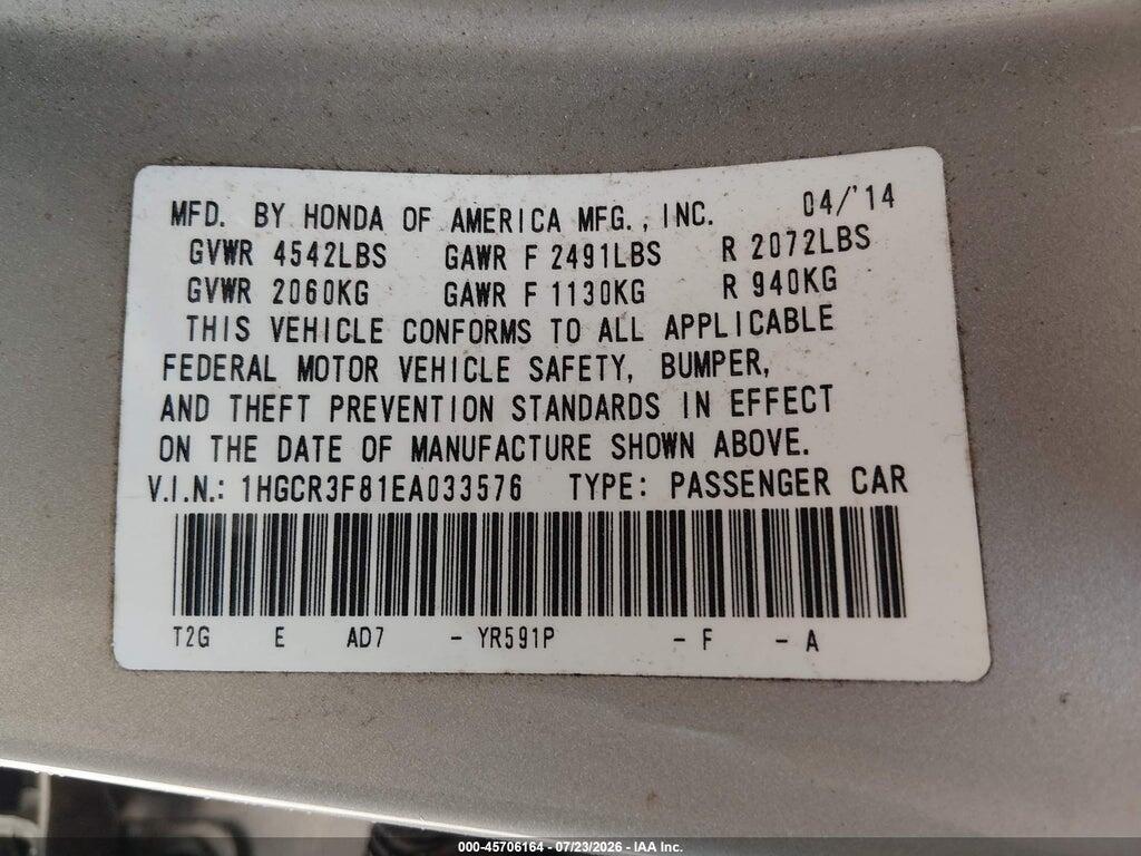 1HGCR3F81EA033576 2014 HONDA ACCORD photo no. 9