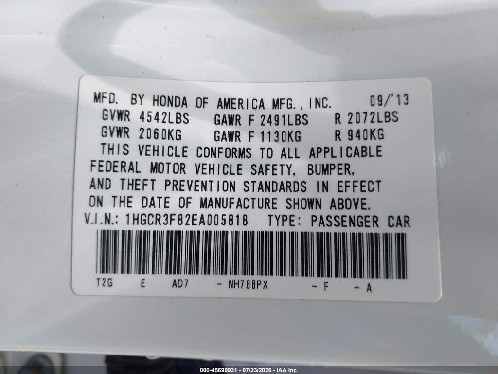 1HGCR3F82EA005818 2014 HONDA ACCORD photo no. 9