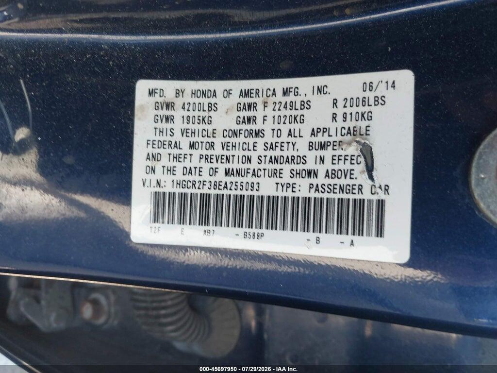 1HGCR2F38EA255093 2014 HONDA ACCORD photo no. 9