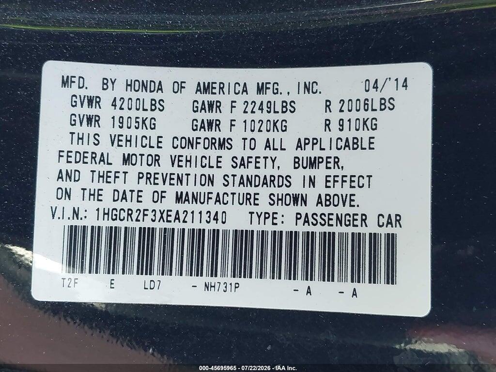 1HGCR2F3XEA211340 2014 HONDA ACCORD photo no. 9