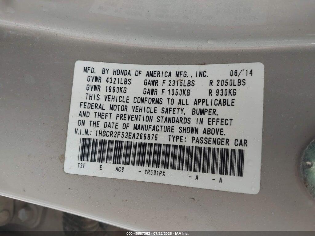 1HGCR2F53EA266875 2014 HONDA ACCORD photo no. 9