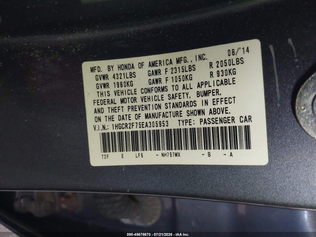 1HGCR2F75EA305953 2014 HONDA ACCORD photo no. 9