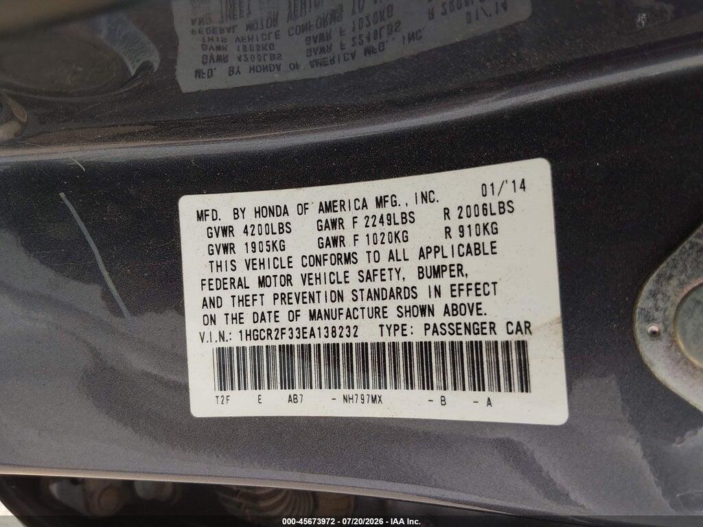 1HGCR2F33EA138232 2014 HONDA ACCORD photo no. 9