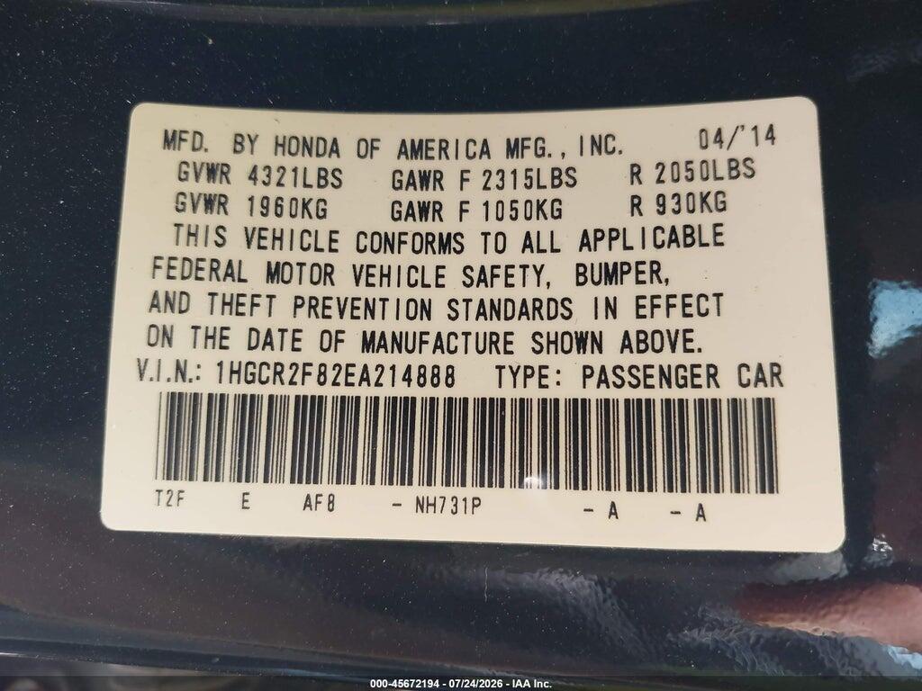 1HGCR2F82EA214888 2014 HONDA ACCORD photo no. 9