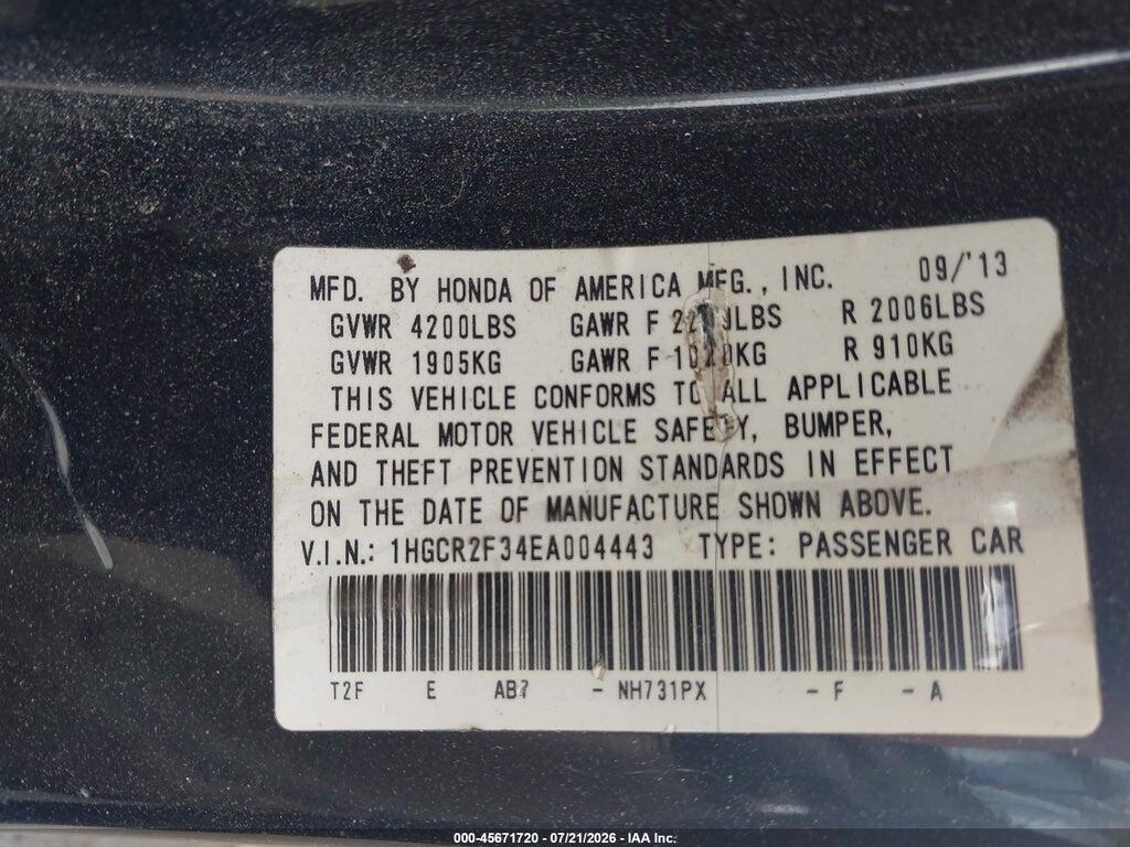 1HGCR2F34EA004443 2014 HONDA ACCORD photo no. 9