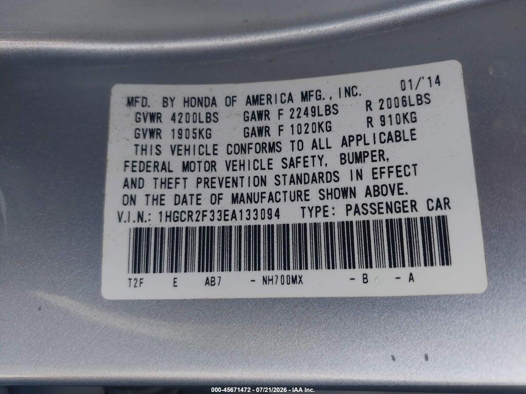1HGCR2F33EA133094 2014 HONDA ACCORD photo no. 9