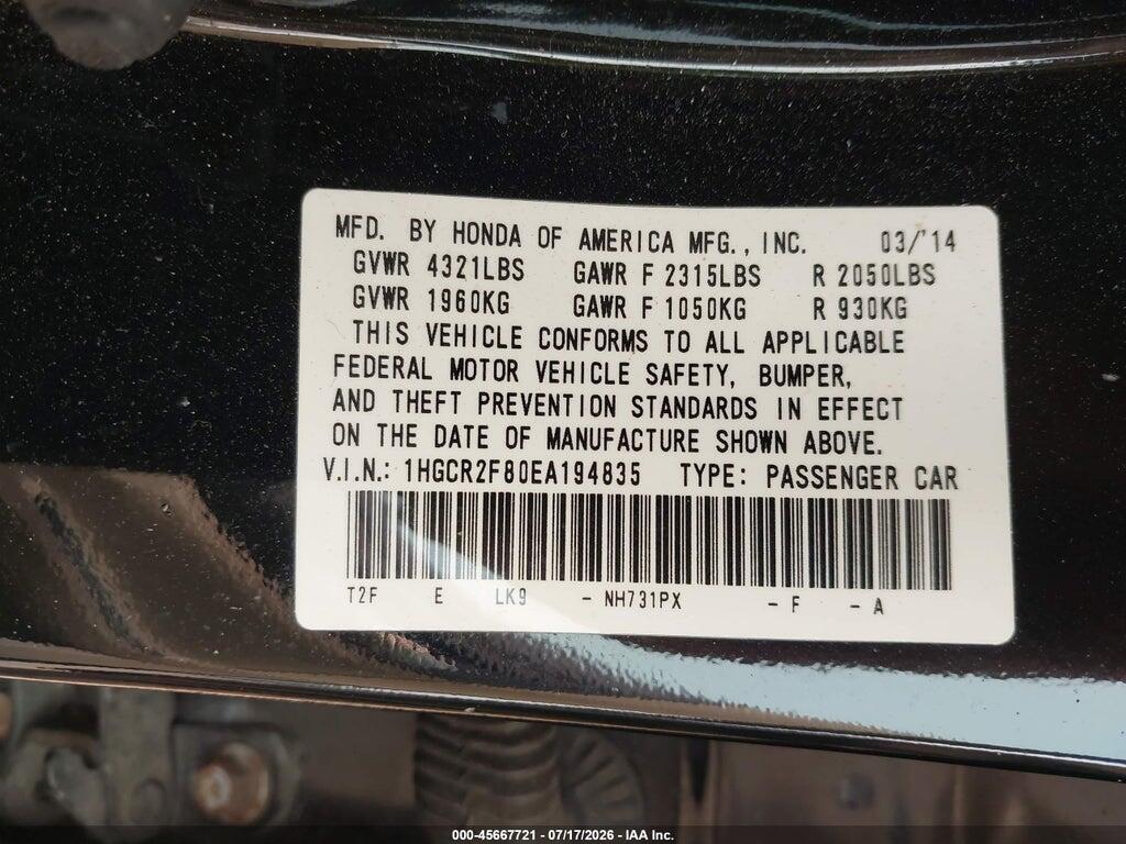 1HGCR2F80EA194835 2014 HONDA ACCORD photo no. 9