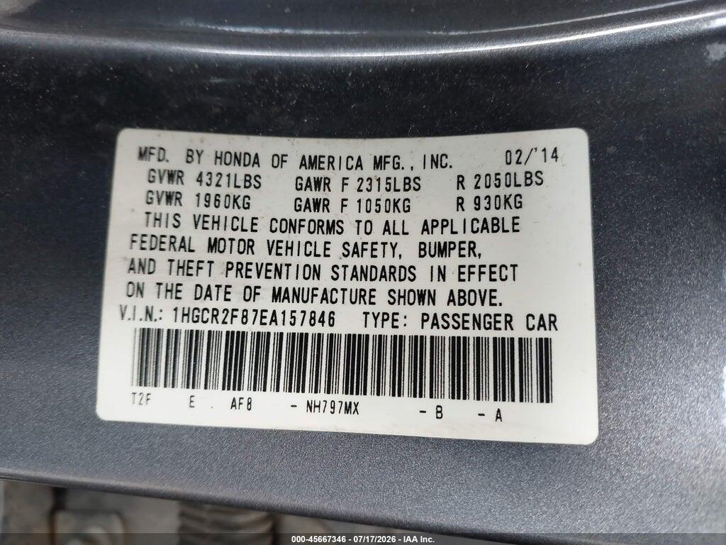 1HGCR2F87EA157846 2014 HONDA ACCORD photo no. 9