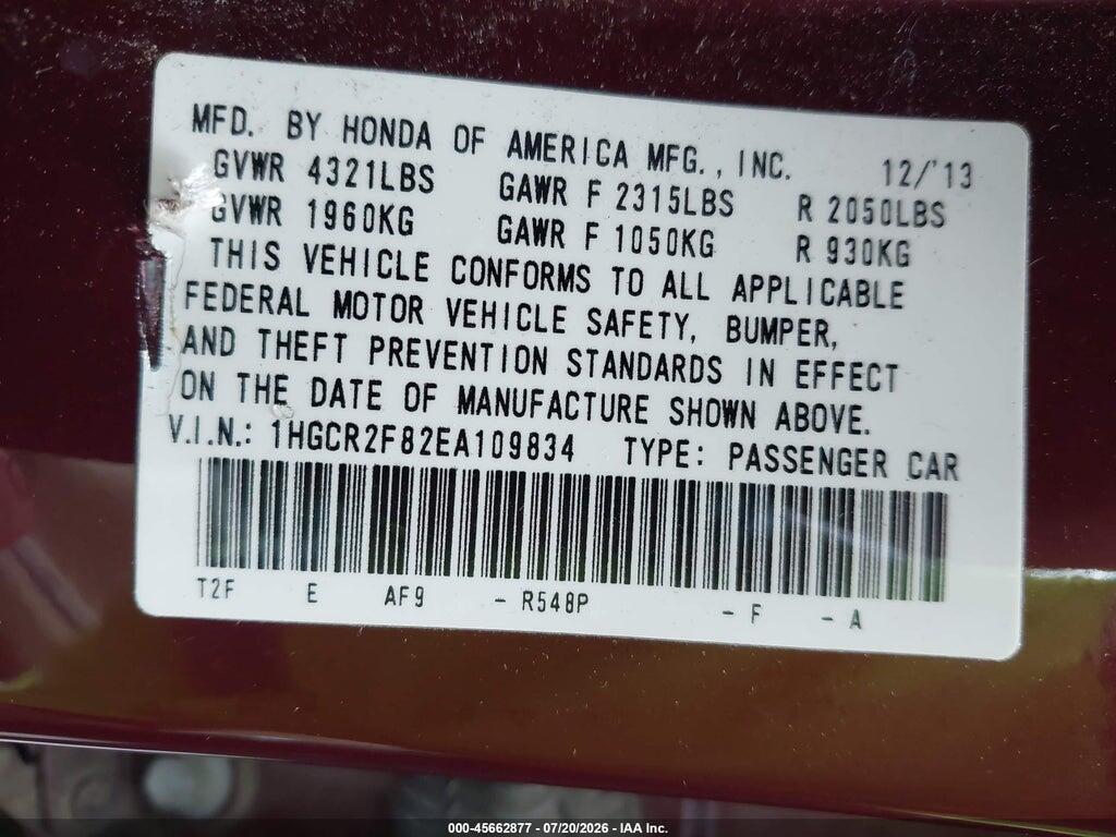 1HGCR2F82EA109834 2014 HONDA ACCORD photo no. 9