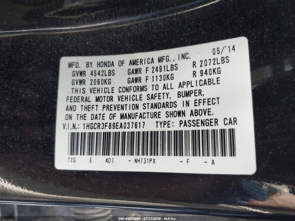 1HGCR3F89EA037617 2014 HONDA ACCORD photo no. 9